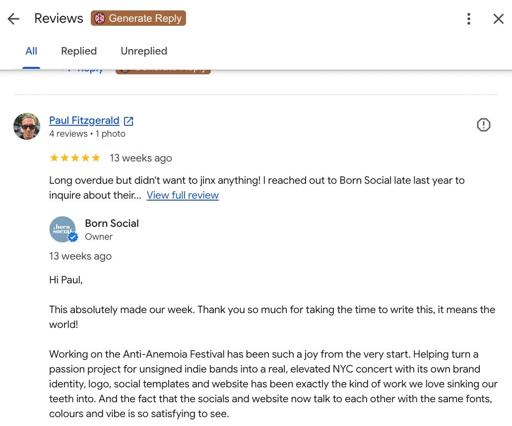 Local SEO 101: A Comprehensive Guide to Dominating Your Local Market 3 Example review on gmb with a reply
