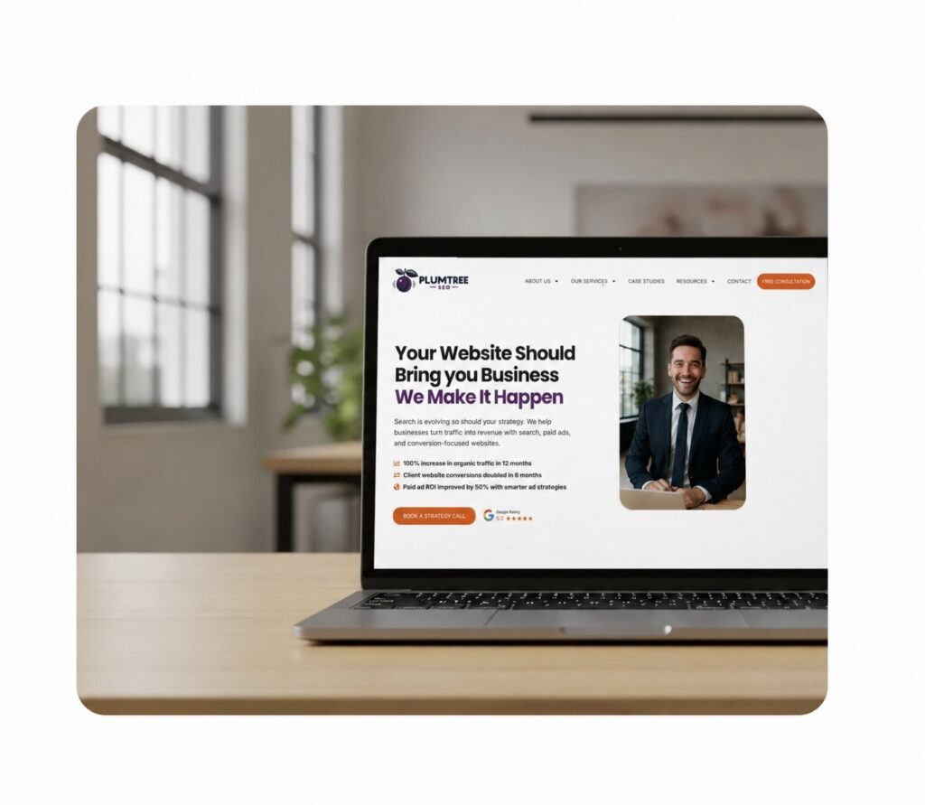 wordpress web design by plumtree seo on laptop